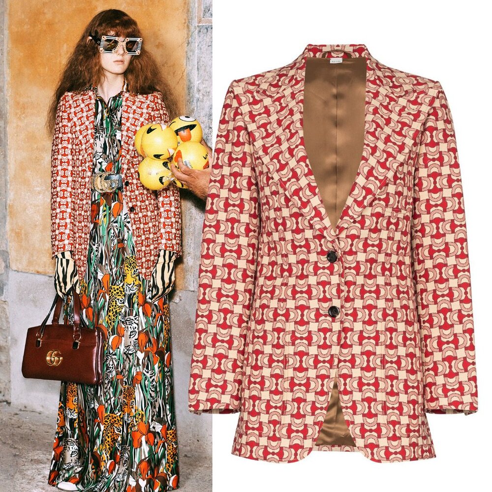 GUCCI JACKET HORSEBIT PRINT JAQUARD COMPACT BUTTON BLAZER